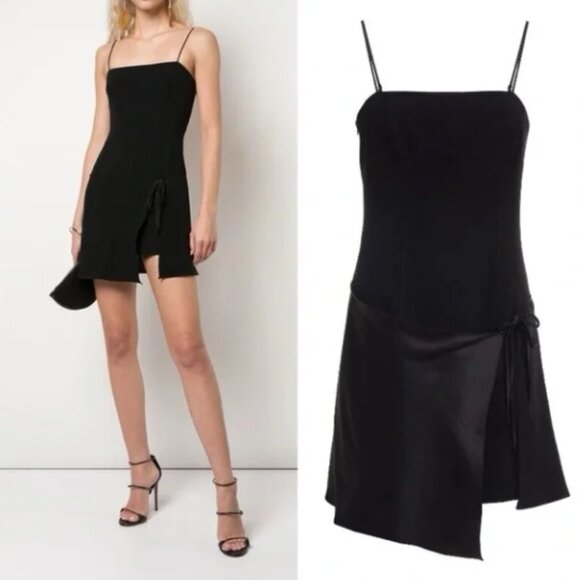 CINQ A SEPT Hilary Crepe Silk Satin Faux Wrap Mini Dress NEW Size 8 Black - Picture 1 of 8